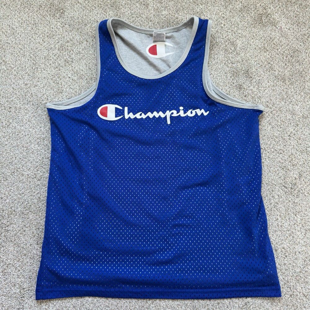 Champion Mens Jersey Blue Activewear Tank Top Gray Reversible Size Large